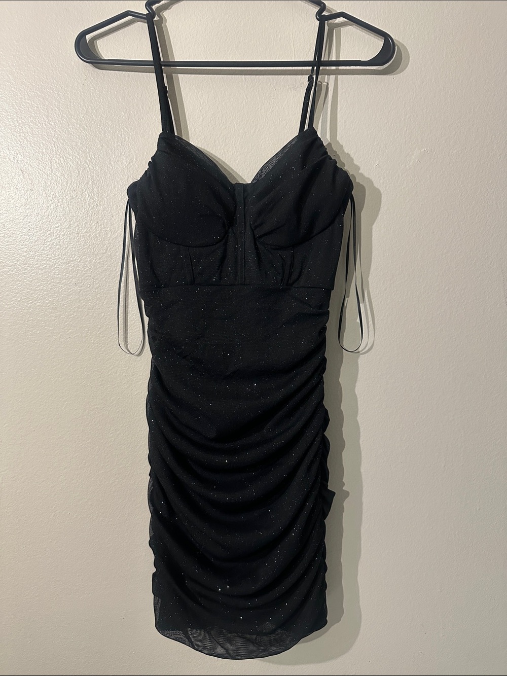 Inspired hearts Black Ruched Sparkle Bodycon Dress - Women Sz S